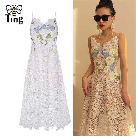 Tingfly Summer Designer Fashion Flower Embroidery Lace Party Night