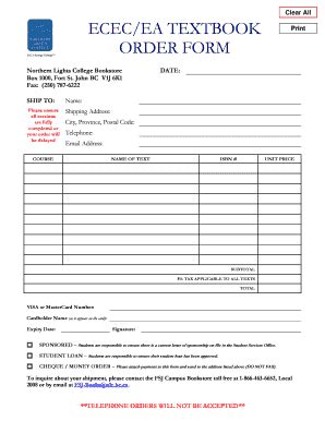 Fillable Online Ecec Ea Textbook Order Form Northern Lights Fax Email