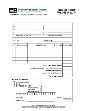 Fillable Online Northwest BEnvirofanb ORDER FORM Fax Email Print