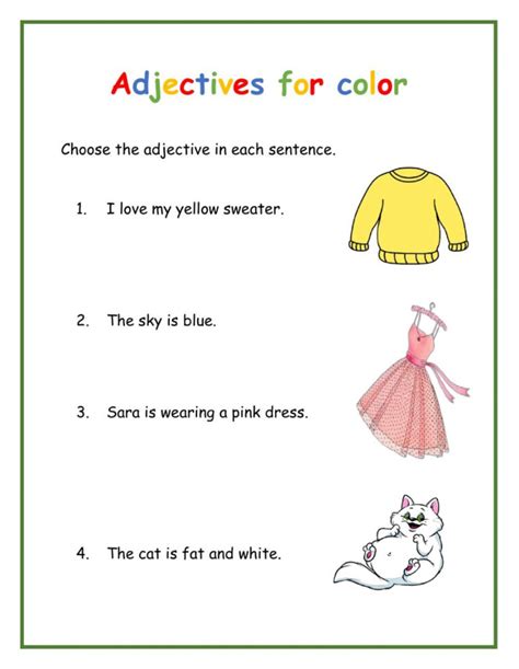 Ejercicio De Adjectives For Color Adjectives Adjective Worksheet