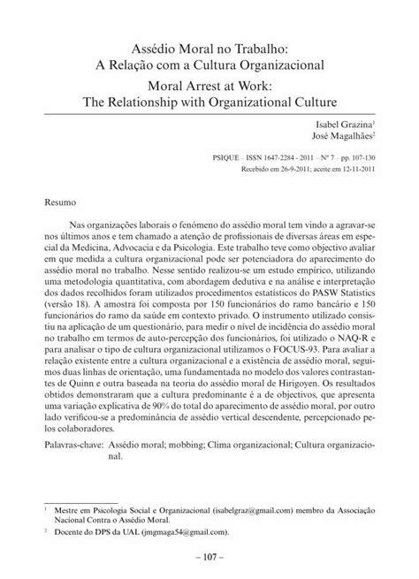 Pdf Ass Dio Moral No Trabalho A Rela O A Cultura Repositorio