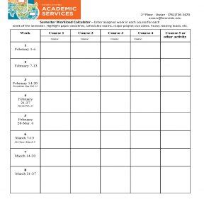 Fillable Semester Workload Calculator Sp2021