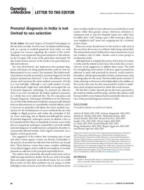 Pdf Prenatal Diagnosis In India Is Not Limited To Sex Selection