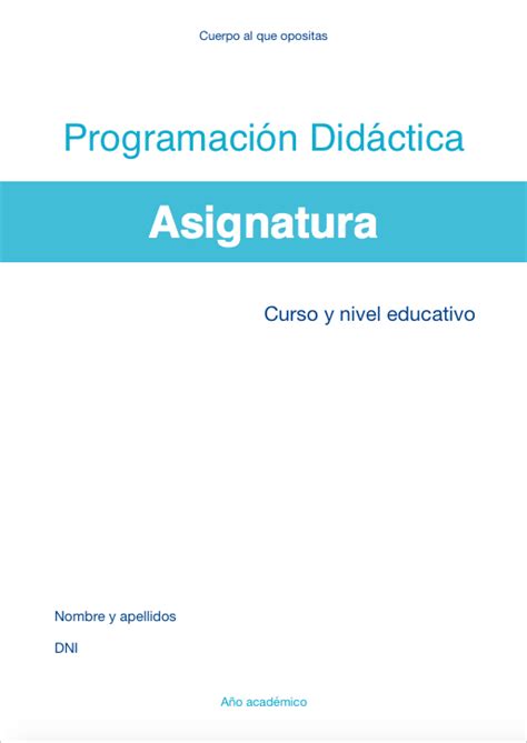 Plantilla Portada Para La Programaci N Did Ctica Azul