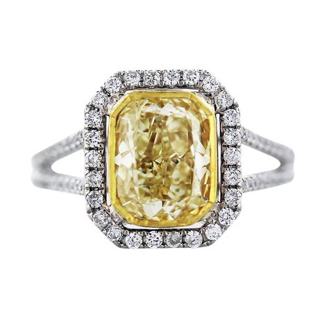 Cushion Cut Fancy Yellow Diamond Engagement Ring in 18K Two Tone Gold