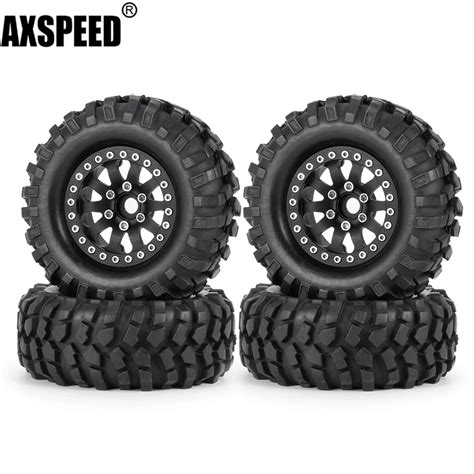 AXSPEED Metal Alloy 1 9 Inch Beadlock Wheel Rims 108mm OD Rubber Tires