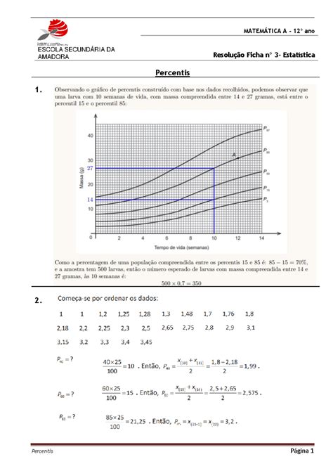 Ficha de Trabalho nº3 Percentis Resolução Matemática A