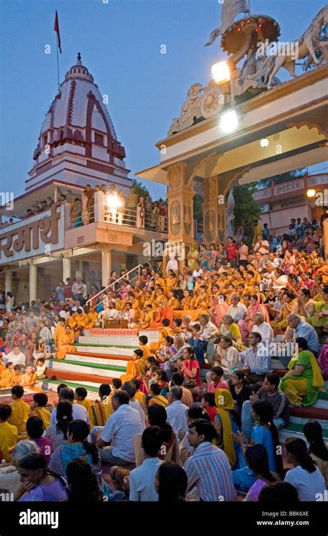 Ganga Aarti Ceremony Triveni Ghat Ram Jhula Rishikesh India Stock