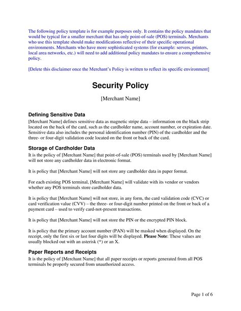 Free Printable Security Policy Templates [pdf Word] Information