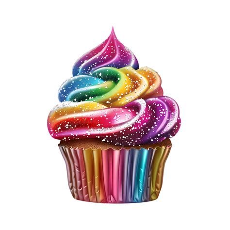 Rainbow Cupcake With Sparkling Frosting 46797638 Png