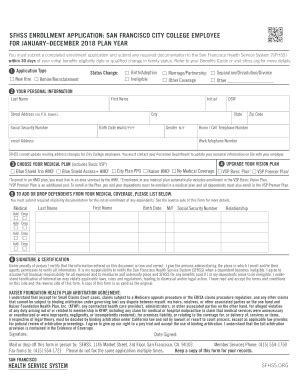 Fillable Online Sfhss Enrollment Application San Francisco City