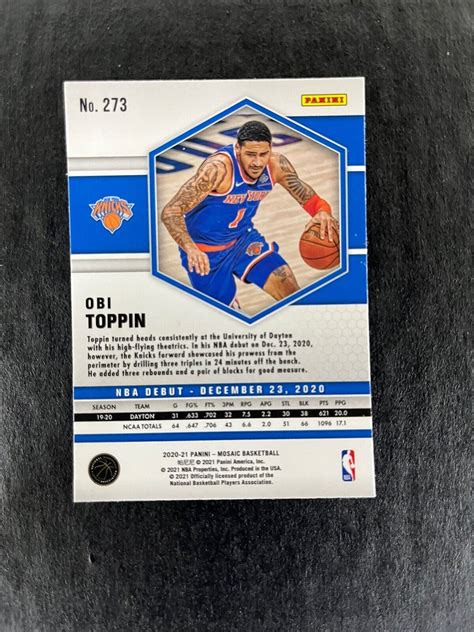 Obi Toppin Panini Mosaic Nba Debut Silver Prizm Rc