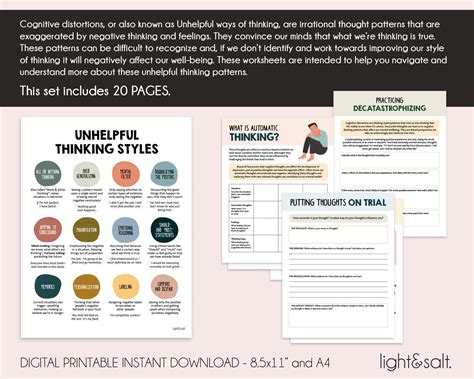 Cognitive Distortions Worksheets Unhelpful Thinking Styles Lightandsaltdesign