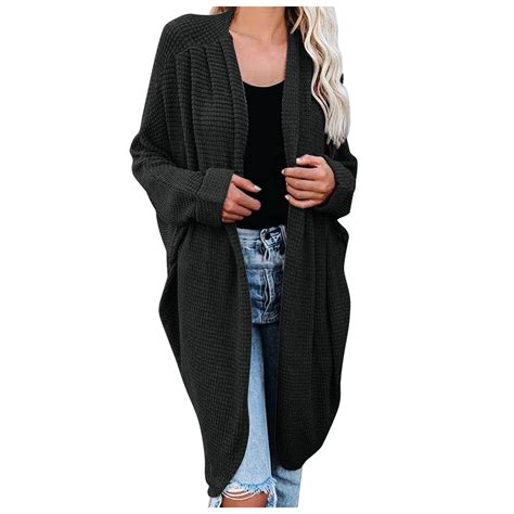 Hfyihgf Women S Waffle Knit Batwing Long Sleeve Cardigan Long Outwear