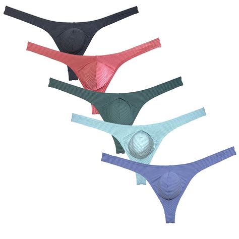 Botmois 5 PACK Mens Thong Enhancing Pouch Tangas Sexy T Back Bikini Briefs Hipster Underpants