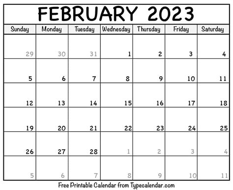 2023 February Printable Calendar