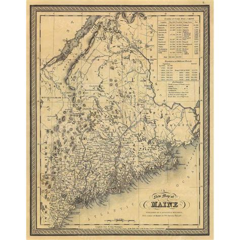 1846 Old Maine Map Historic Old Map of Maine Antique Style M - Inspire Uplift