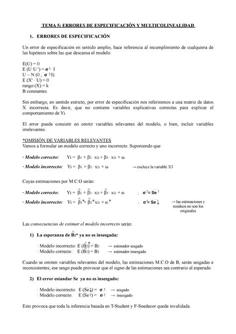 TEMA 5 ECO apuntes tema 5 econometría TEMA 5 ERRORES DE