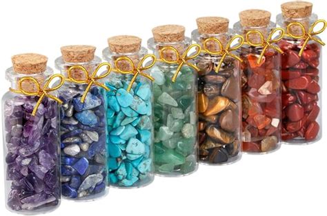 Amazon SUNYIK 7 Chakra Stone Wishing Bottles Set Of 7 Tumble Chip