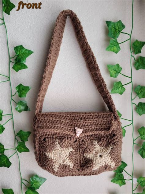 Brown Star Mini Messenger Crochet Bag Etsy