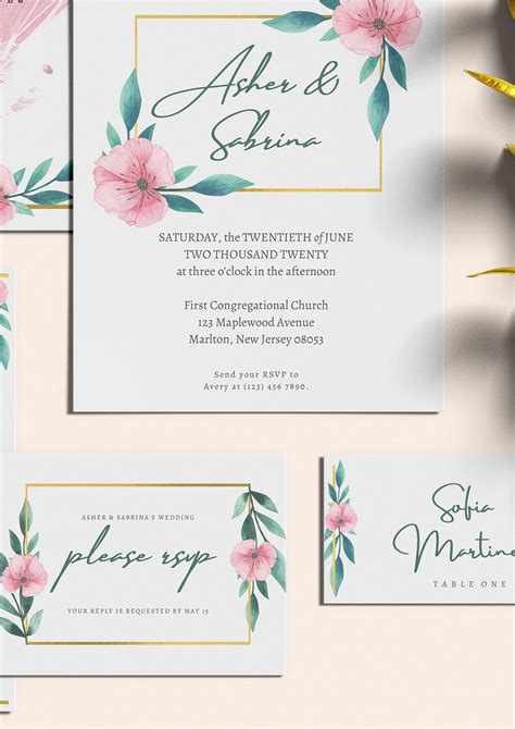 Pink and Gold Floral Wedding Invitation template Bundle - Etsy