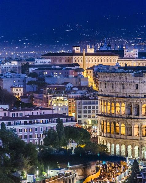 Coliseum Aerial View Night Scene, Rome Stock Photo - Image of roman ...