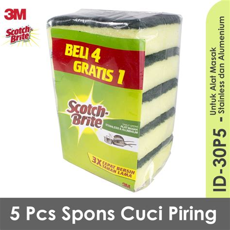 Jual Pusapu 3M Scotch Brite 5 Pcs Sabut Spons Hijau Cuci Piring ID 30P5