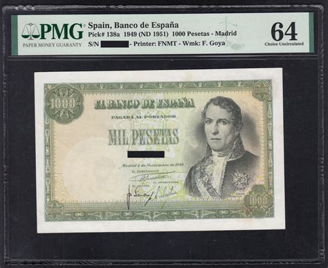 ESPAÑA 1000 PESETAS DE 1949 SIN SERIE PMG 64