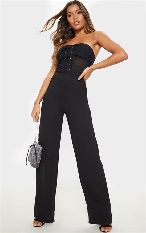 Black High Waisted Wide Leg Pants Pants Prettylittlething Ca