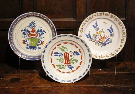 English Delftware Pottery Poly Chrome Decorated Plates 18th Century