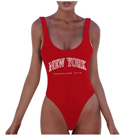 Caivo Women Fashion Letter Print Monokini Sexy Bikini Swimwear Bathing Sleeveless Backless