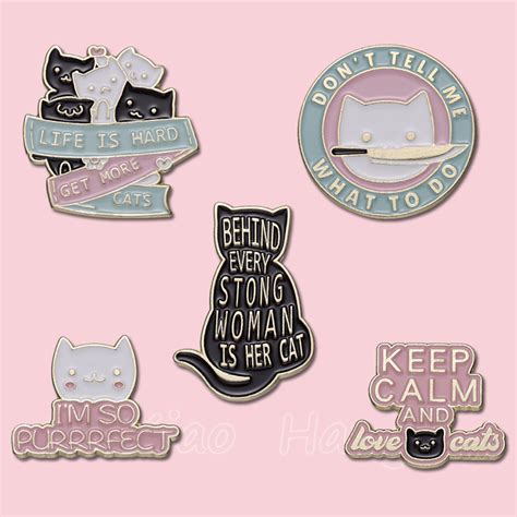 Cute Cat Enamel Pins Quotes Text Brooch Badges Cat Lapel Pin Funny