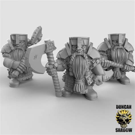 D Printable Dwarves With Axes Pre Supported By Duncan Shadow