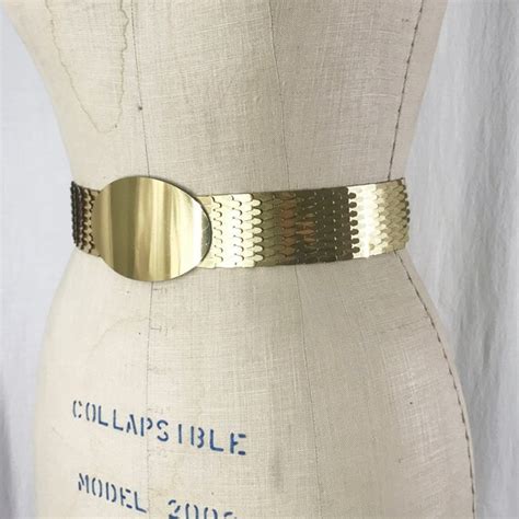 Vintage Gold Metal Scale Belt S S Wide Elastic Ci Gem