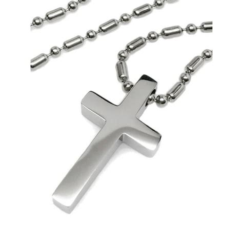 Loralyn Designs Mens Small Simple Stainless Steel Cross Religious Pendant Necklace On Steel