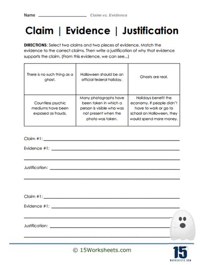 Claim Vs Evidence Worksheets 15