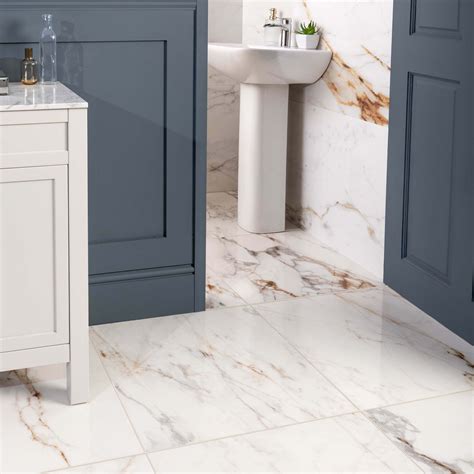 Barnaby White Marble Effect Gloss Rectified Floor Tile