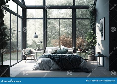 Illustration of Modern Bedroom with Big French Windows Stock ...