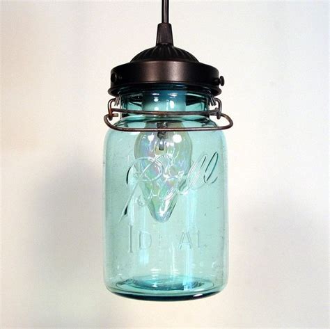 Vintage BLUE Canning Jar PENDANT Light Farmhouse Chandelier Ceiling