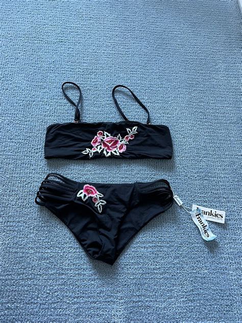 Nwt Frankies Bikinis Black Rose Bikini Size S M Ebay