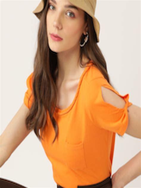 Buy Dressberry Orange Solid Slit Sleeves Sustainable Top With Braided