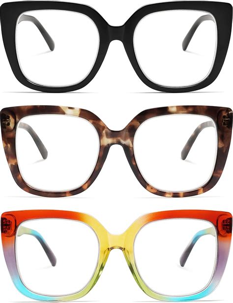 3 Pack Retro Oversized Square Reading Glasses For Women