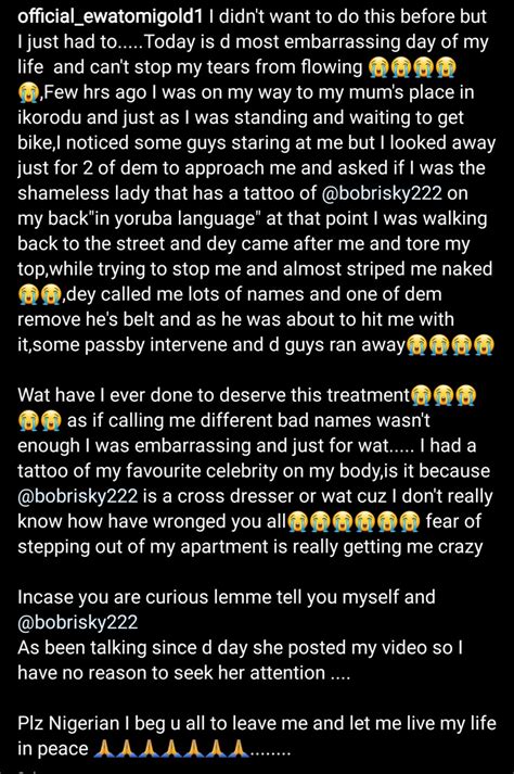 They Almost Stripped Me Naked Woman Who Tattooed Bobrisky S Face On Her Back Cries As She