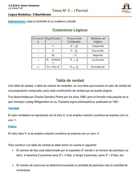 Tema 4 Conectores Lógicos Y Tablas De Verdad Pdf Proposición Enseñanza De Matemática