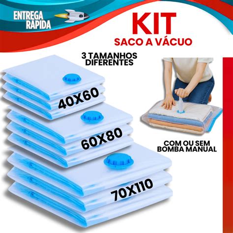 Saco A Vácuo Organizador - Saco a Vácuo Kit 3 Tamanhos Diferentes 40x60 60x80 70x110 Organizador ...