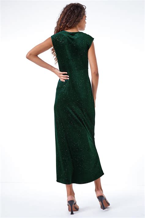 Glitter Velvet Maxi Dress In Dark Green Roman Originals Uk