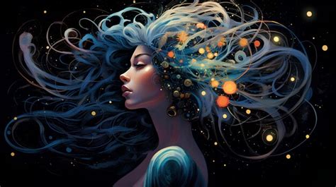 Premium Photo Celestial Woman With Planets In Hair Universe Woman