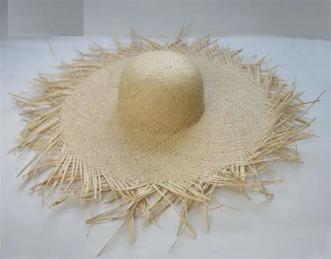 Summer Distressed Straw Hat With Wide Brim Woven Circle Fringe And