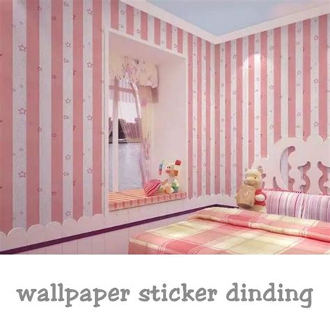 Jual Wallpaper Sticker Dinding Murah Motif Salur Pink Bintang 45cm X