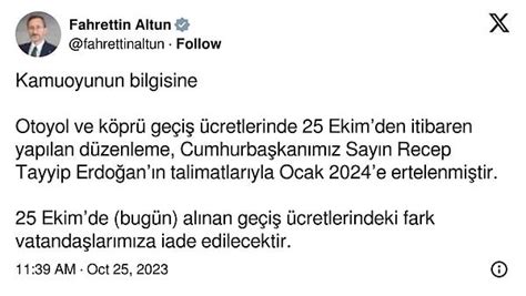 Erdoğan Talimat Verdi Köprü ve Otoyol Zammı Geri Alındı